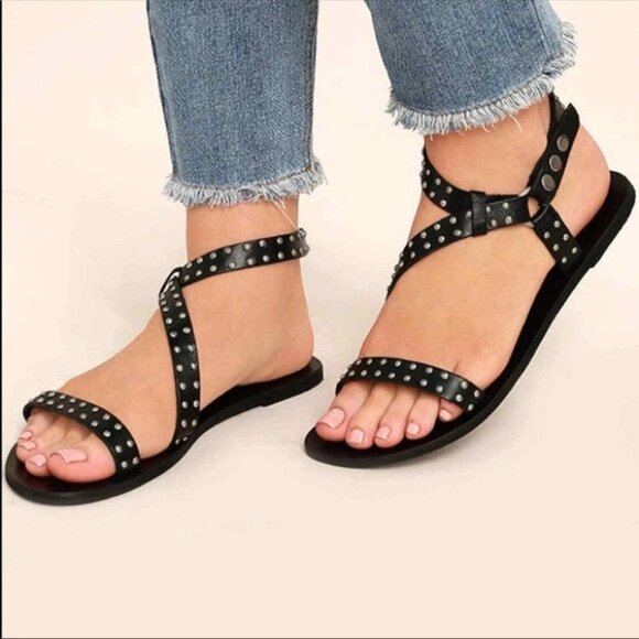 Society Amuse Matisse Womens Sandals Flats Strappy Studded Leather Black Size 7 - Picture 1 of 7